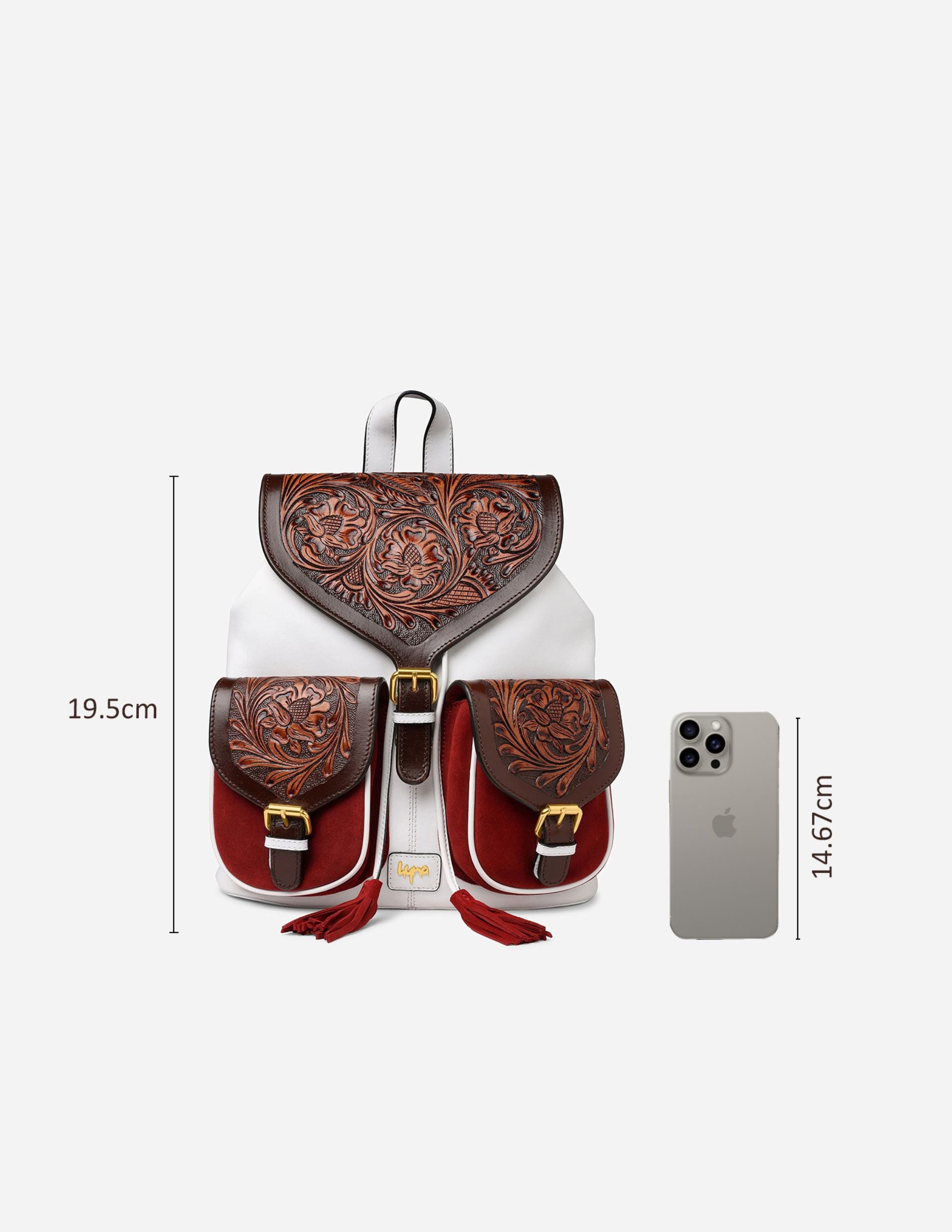 Luxury Hyna Imperial Opulence Leather Backpack (White & Tan)
