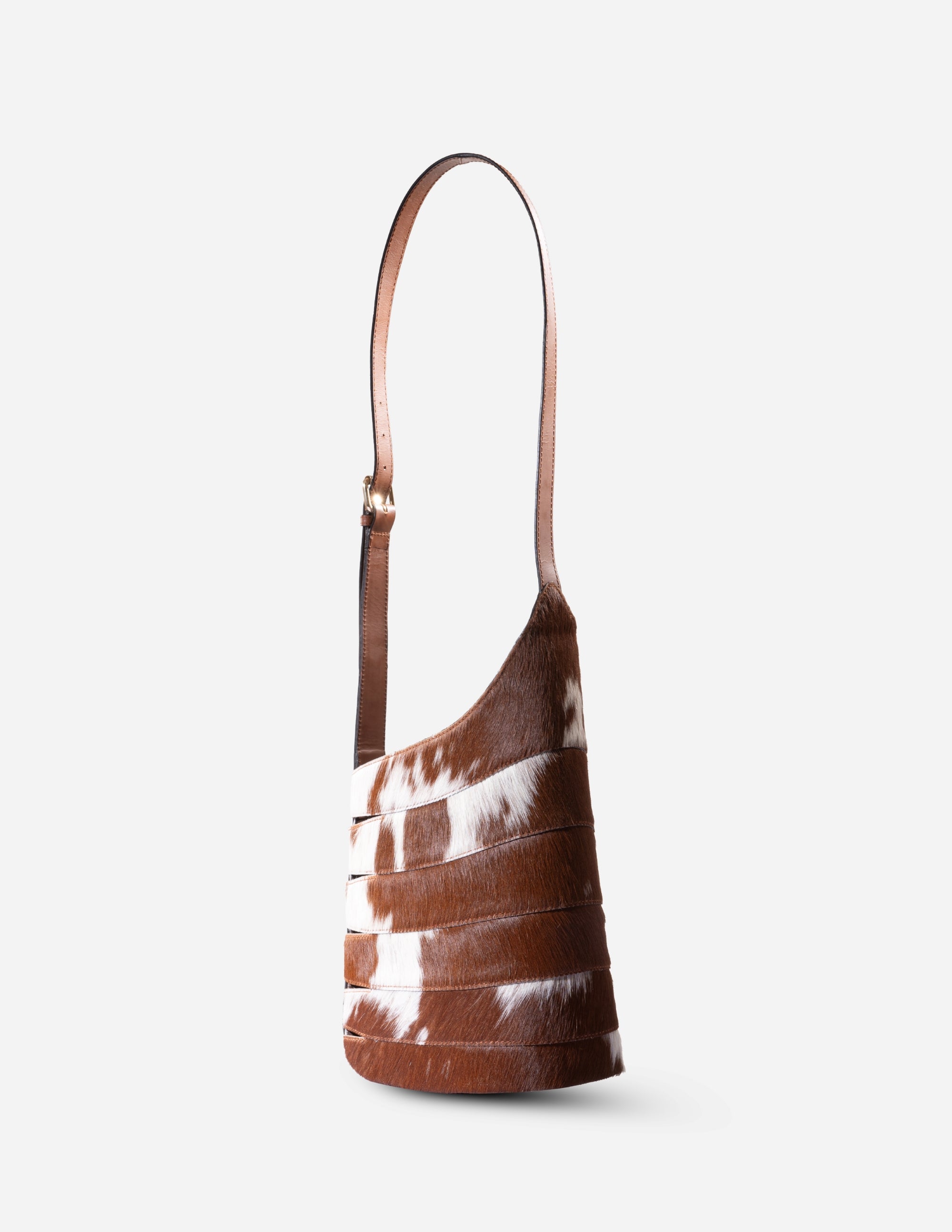 Luxury tan cowhide leather bucket bags- Hyna