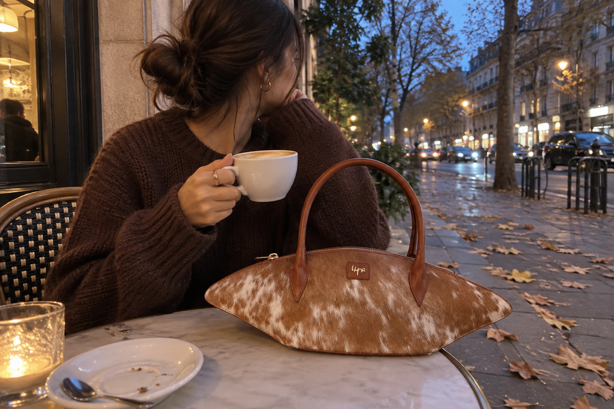 Hyna leather bag styled for fall with warm autumn color palette