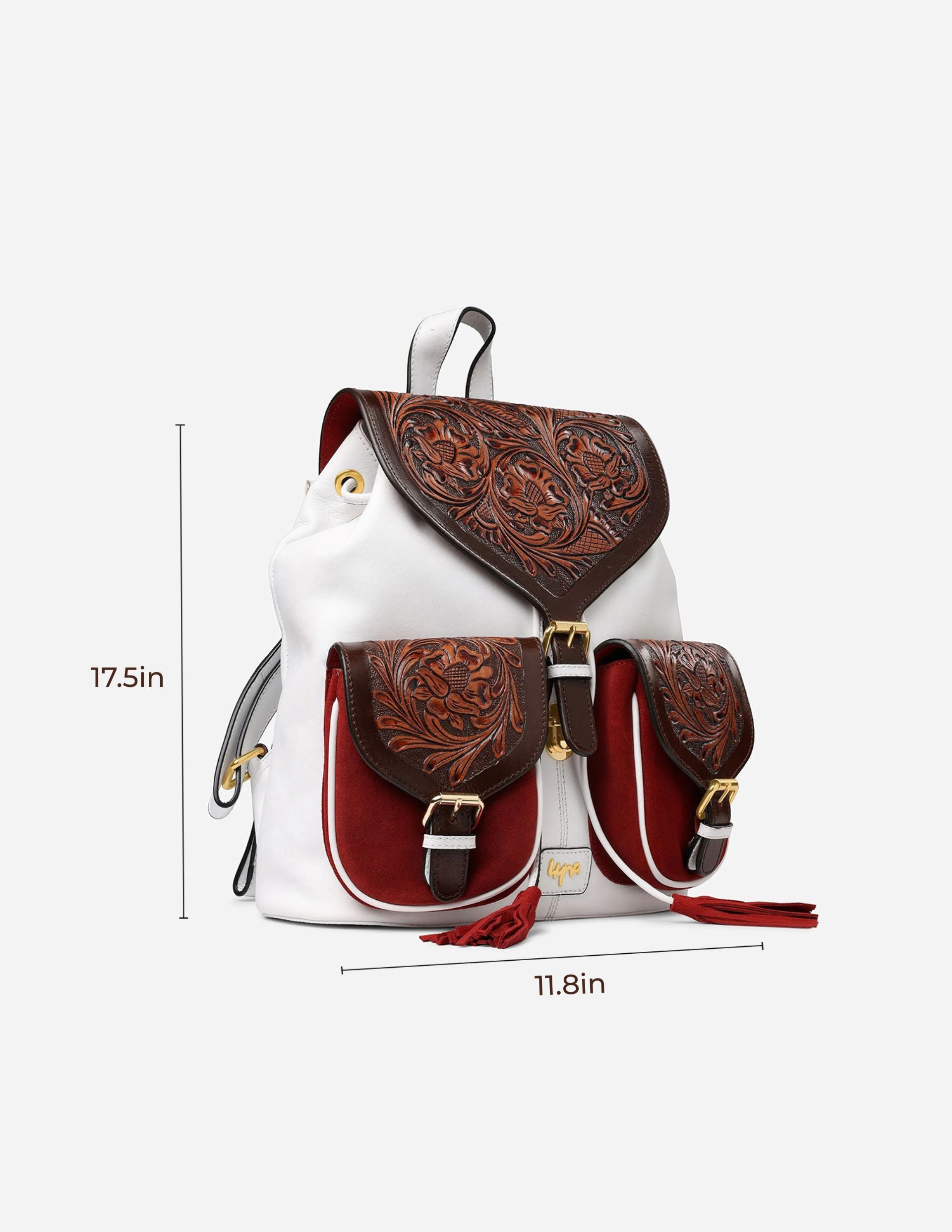 Hyna Imperial Opulence Leather Backpack (White & Tan)