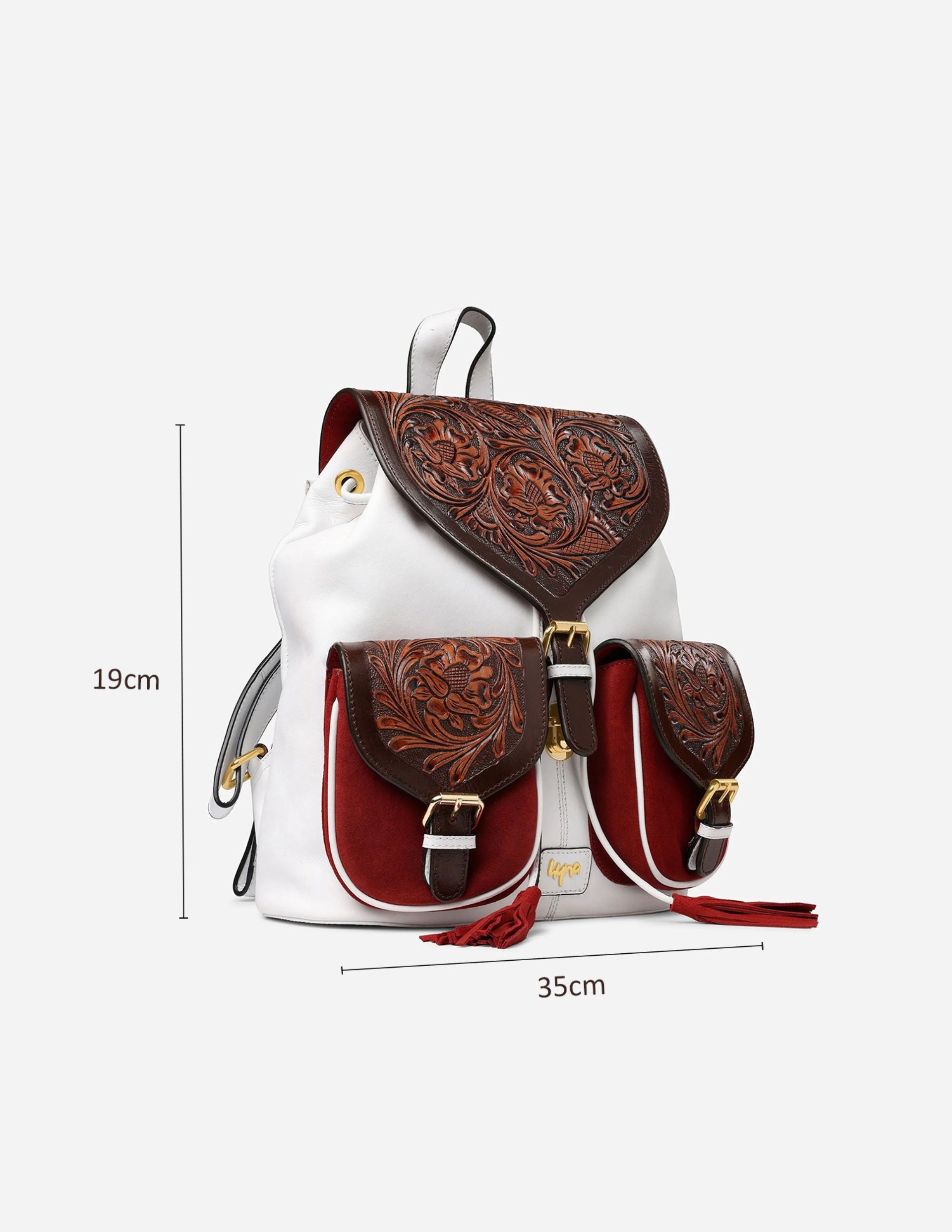 Premium Hyna Imperial Opulence Leather Backpack (White & Tan)