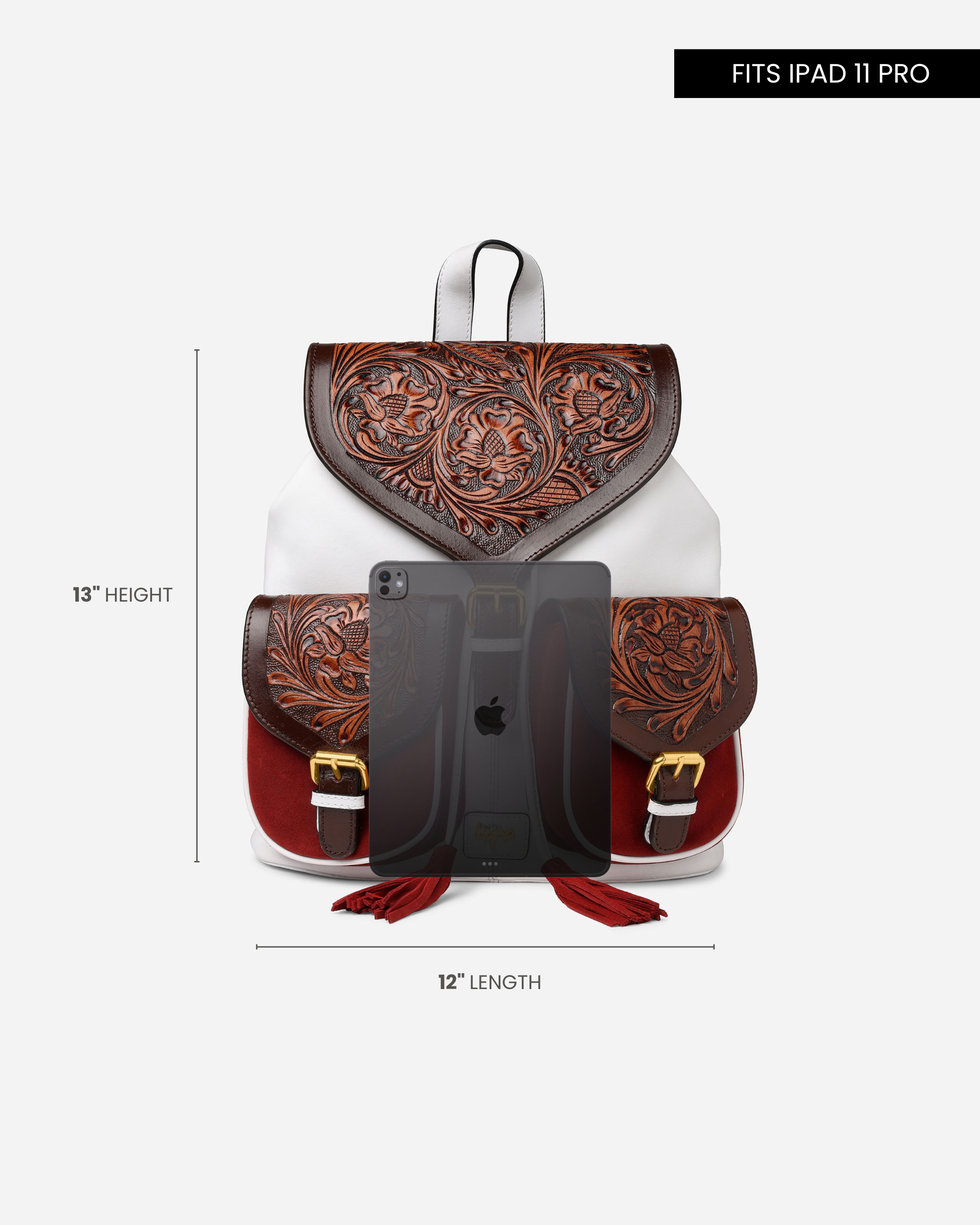 Hyna Imperial Opulence Leather Backpack (White & Tan)