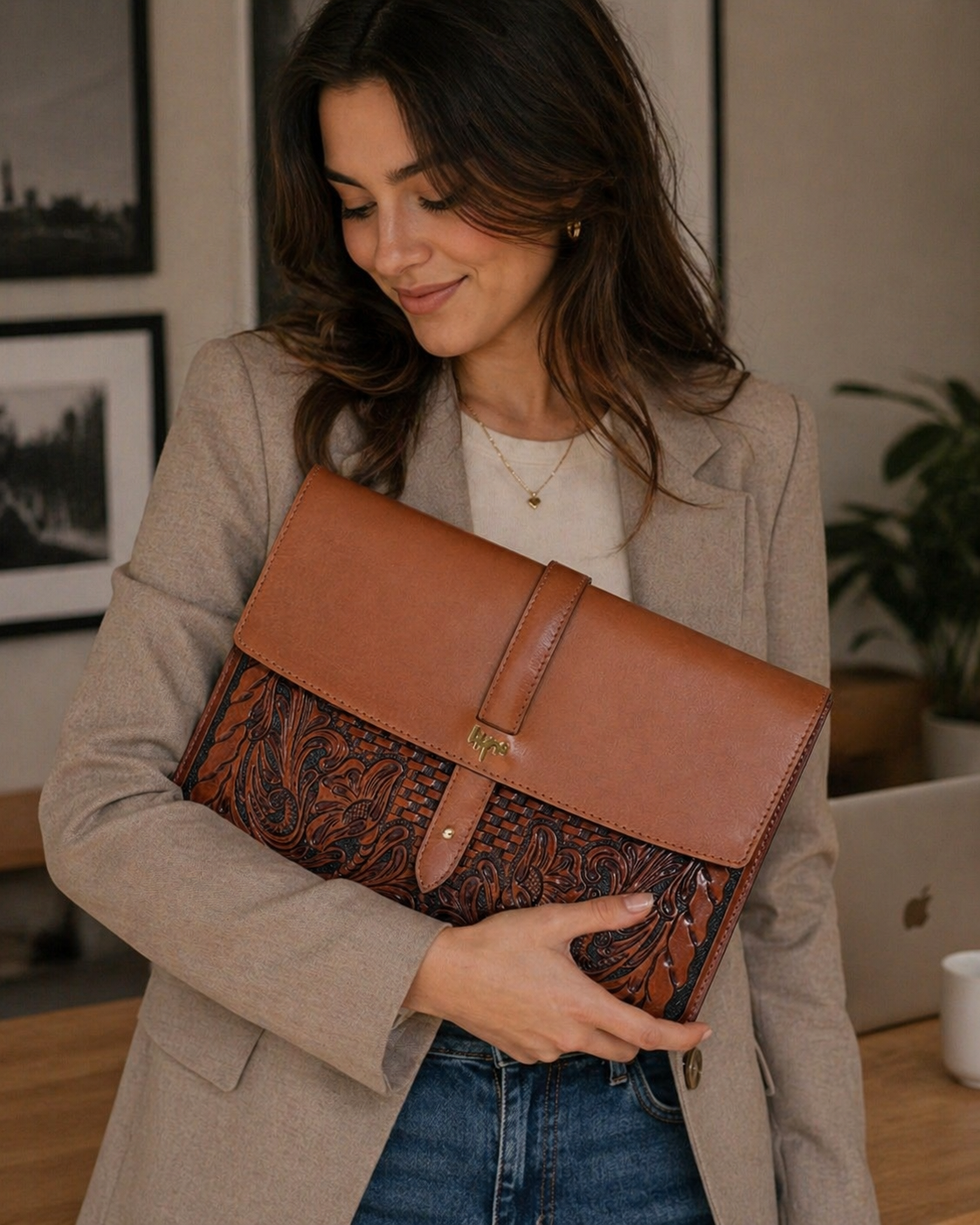 Rancher Hand-Tooled Leather Laptop Sleeve - 13-Inch