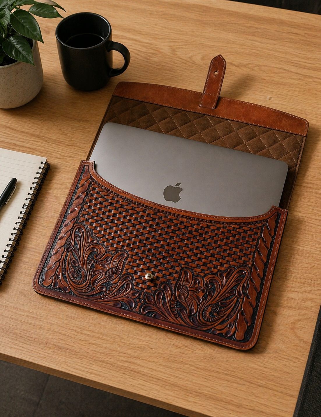 Rancher Hand-Tooled Leather Laptop Sleeve - 13-Inch