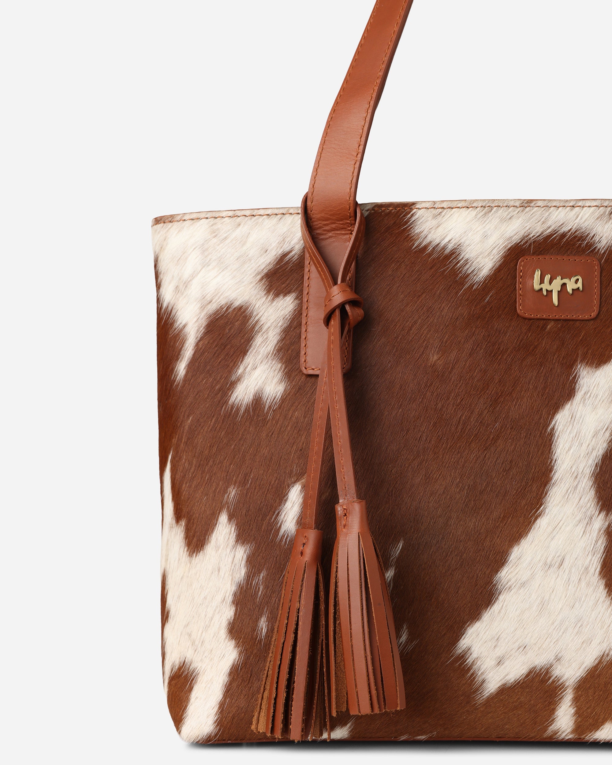 Natural Tan Cowhide Leather Tote Bag for Women | Hyna Classic Tote
