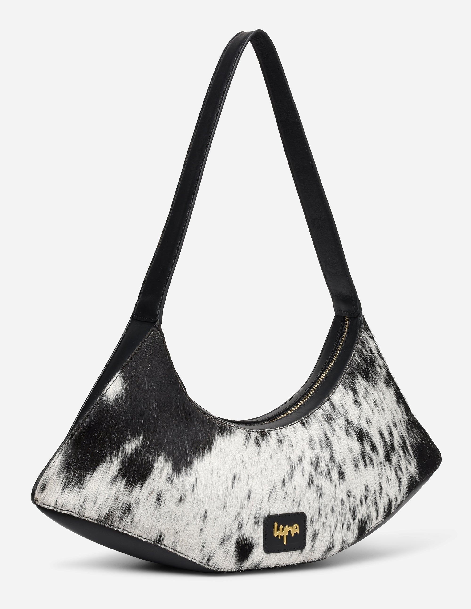 Natural Black White Cowhide Shoulder Bag for Women | Hyna Nocturne