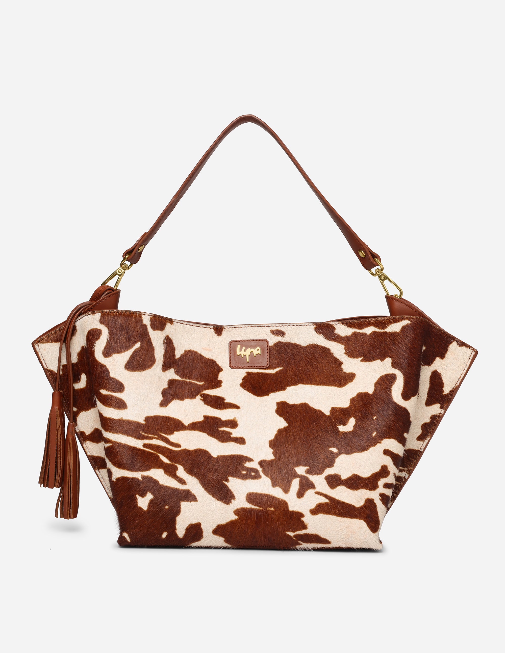 Hyna Iconic Opal Tassel Handbag (Tan & White)