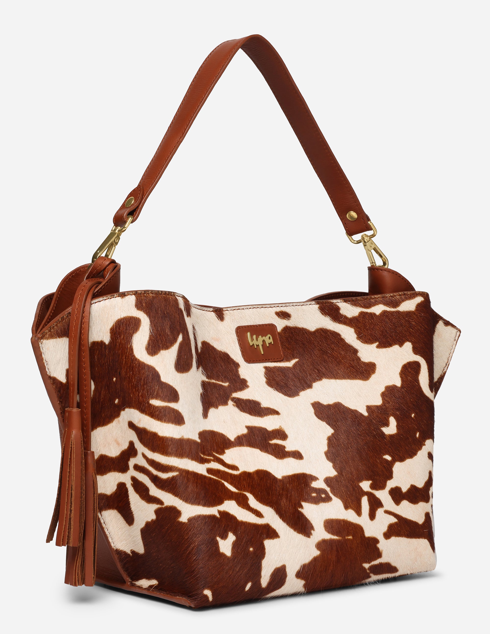 Hyna Iconic Opal Tassel Handbag (Tan & White)