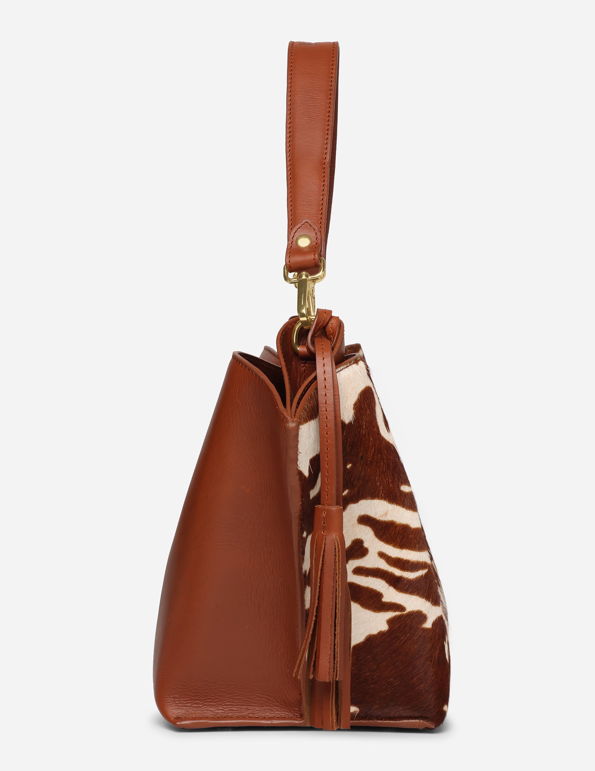 Hyna Iconic Opal Tassel Handbag (Tan & White)