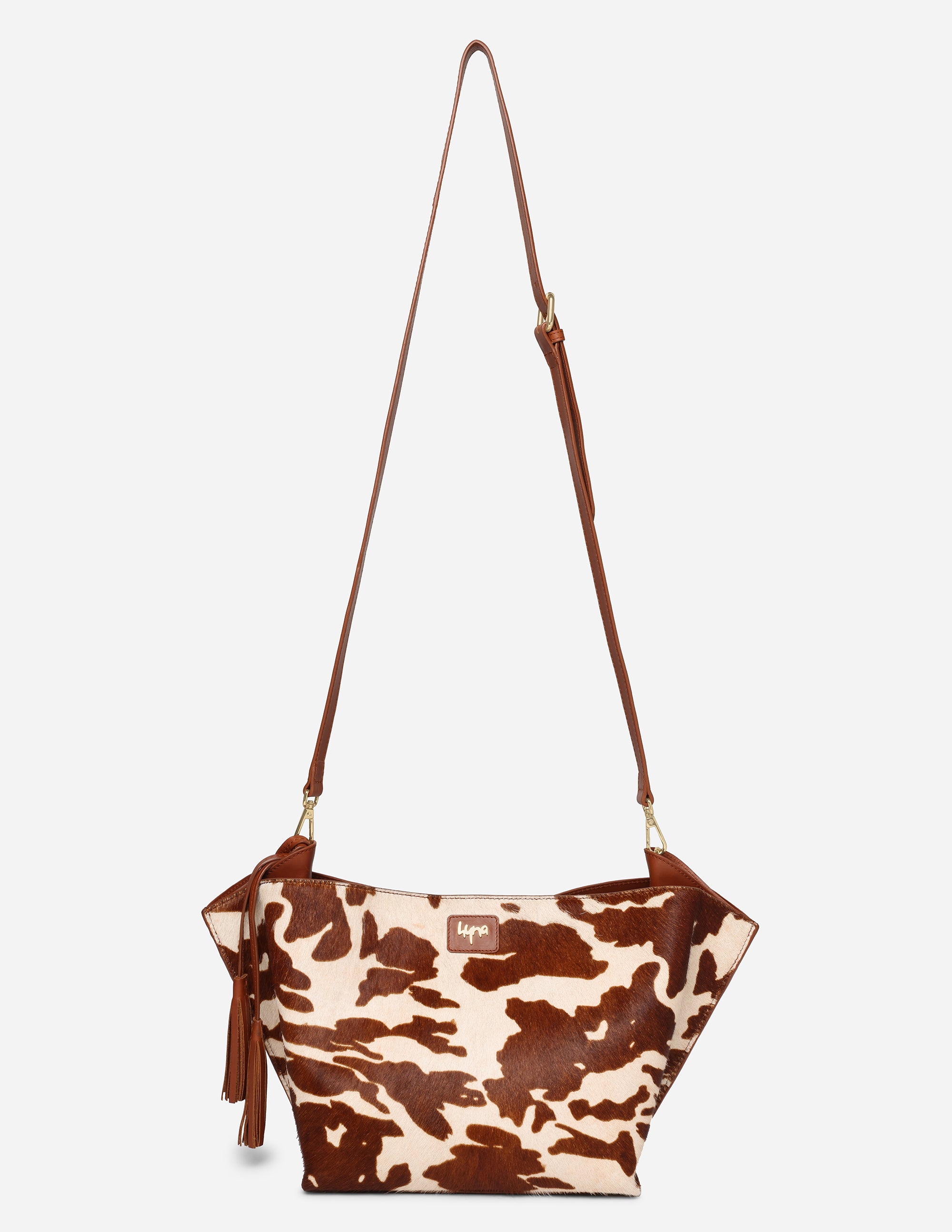 Hyna Iconic Opal Tassel Handbag (Tan & White)