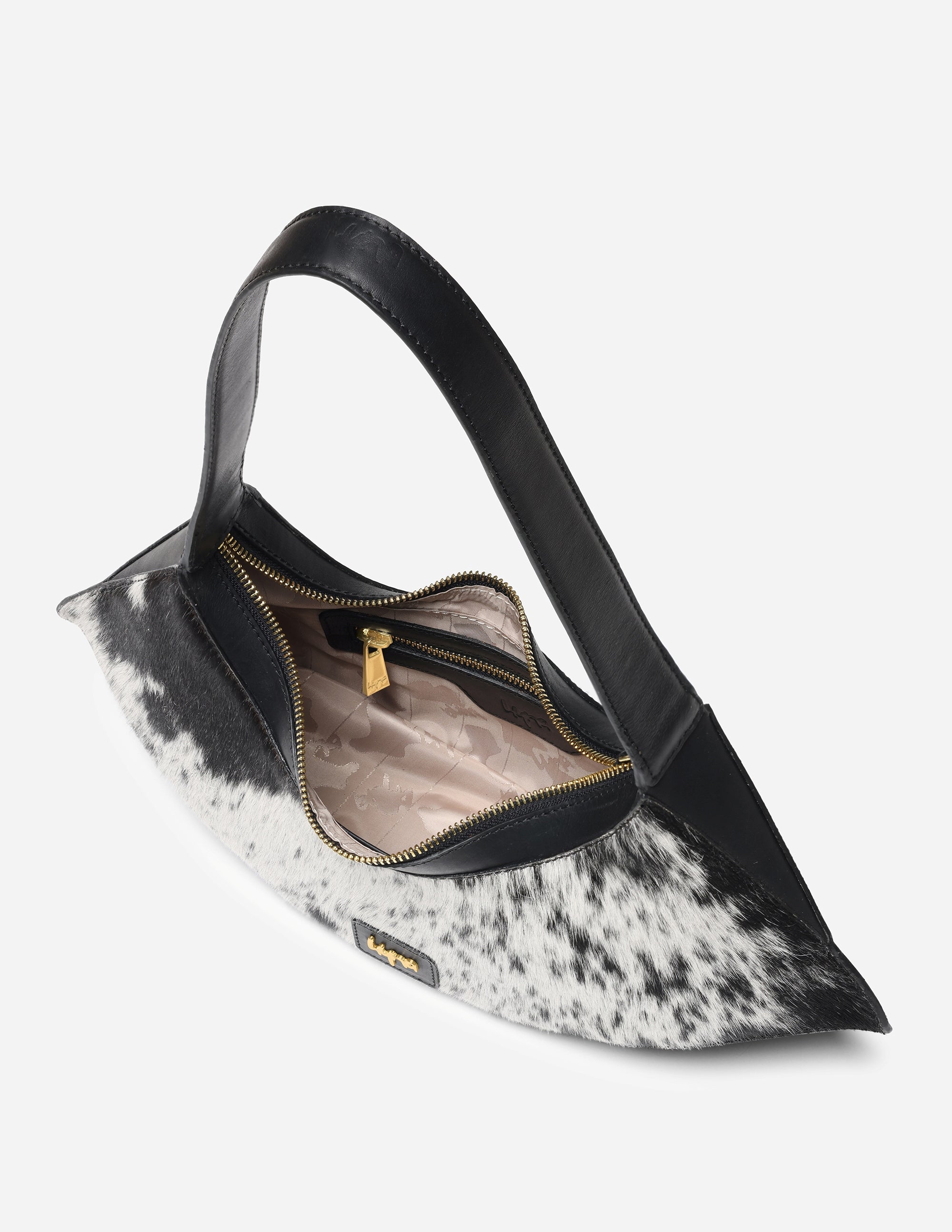 Natural Black White Cowhide Shoulder Bag for Women | Hyna Nocturne