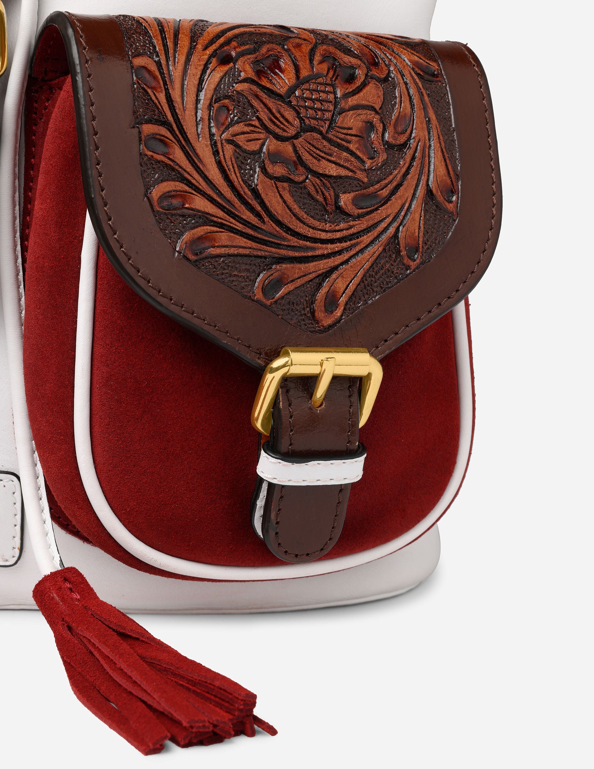 Hyna Imperial Opulence Leather Backpack (White & Tan)