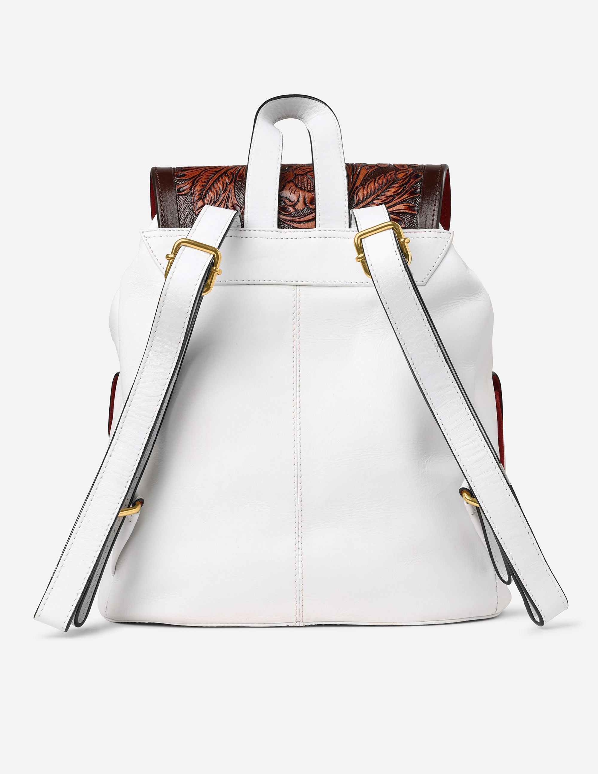 Hyna Imperial Opulence Leather Backpack (White & Tan)