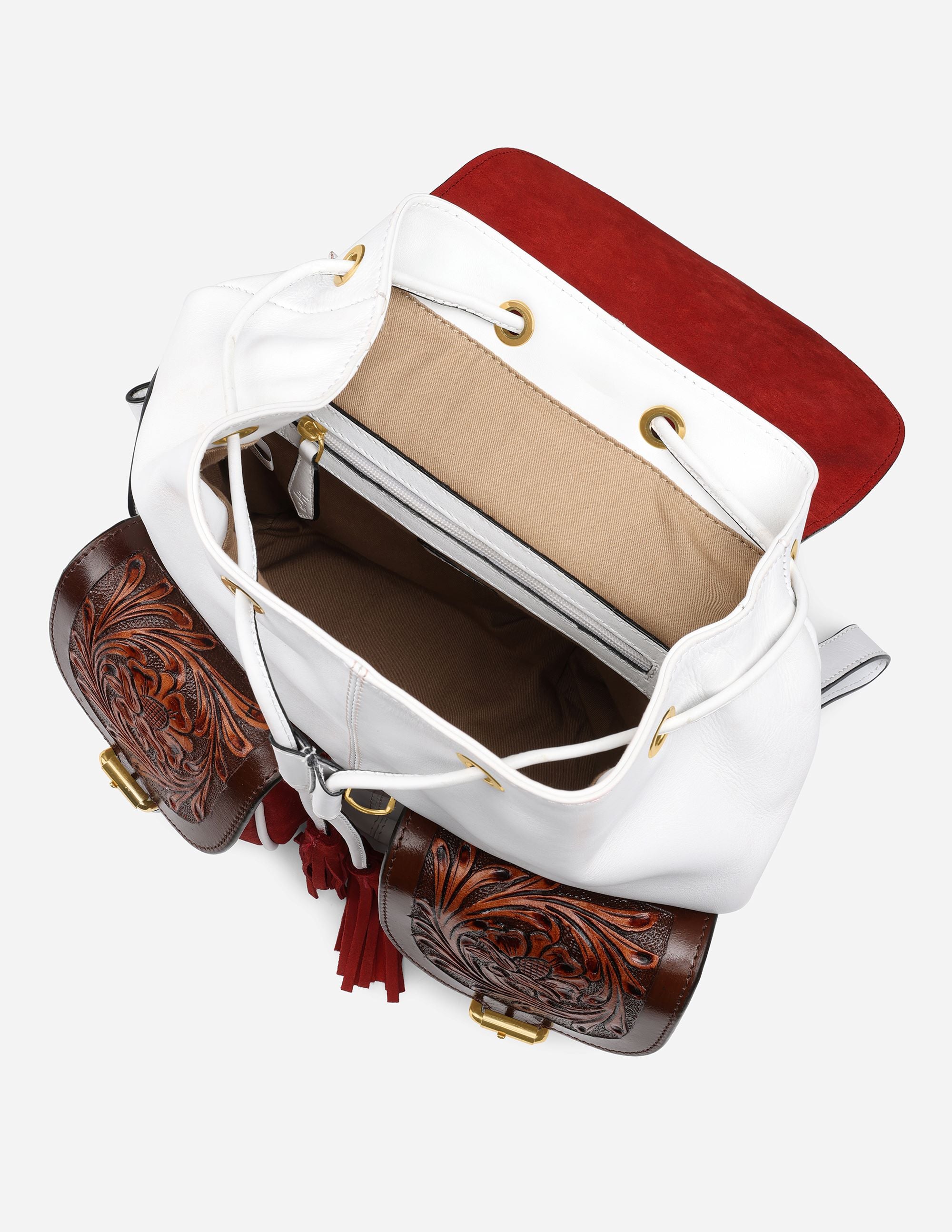 Hyna Imperial Opulence Leather Backpack (White & Tan)