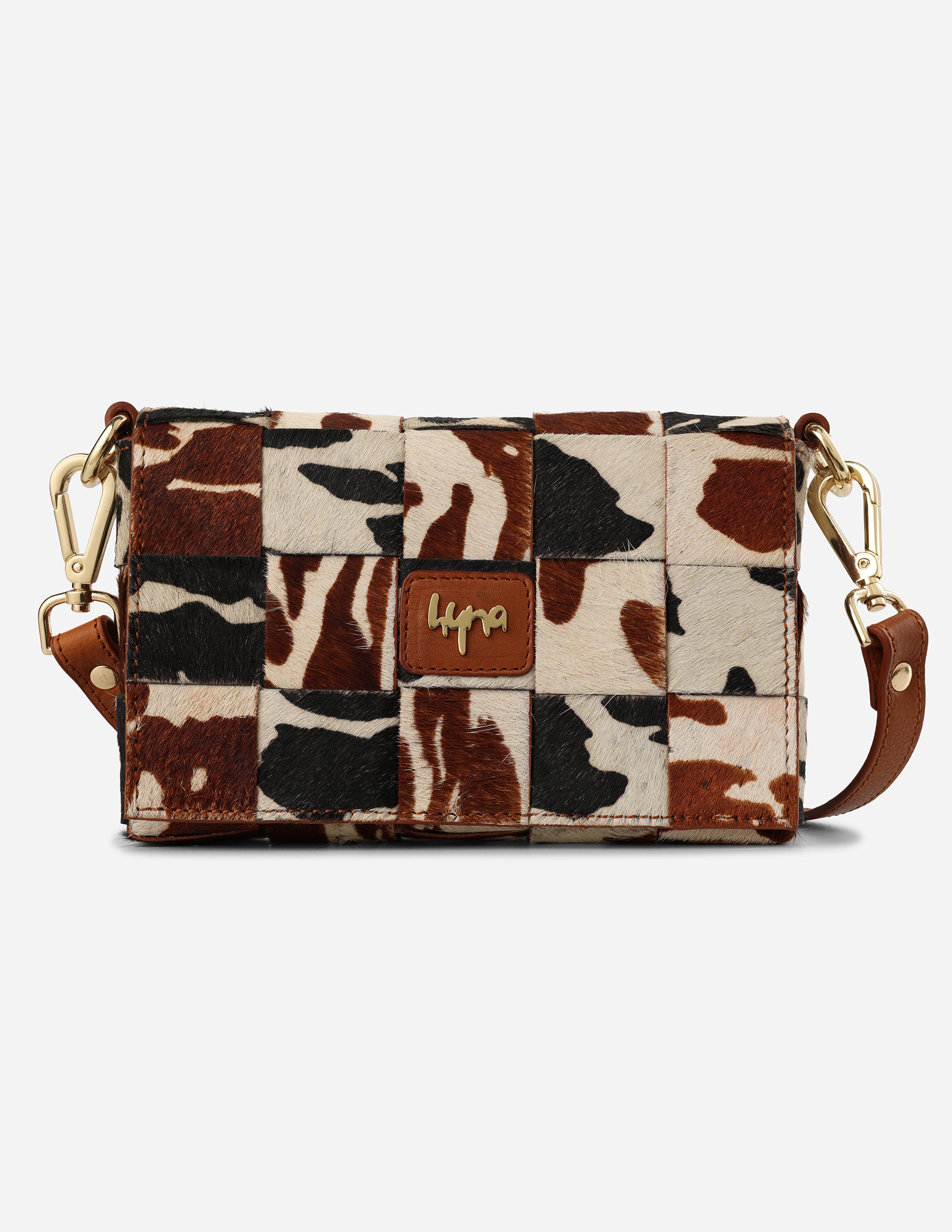 Hyna Tartan Mini Crossbody Bag (Tan & Black)