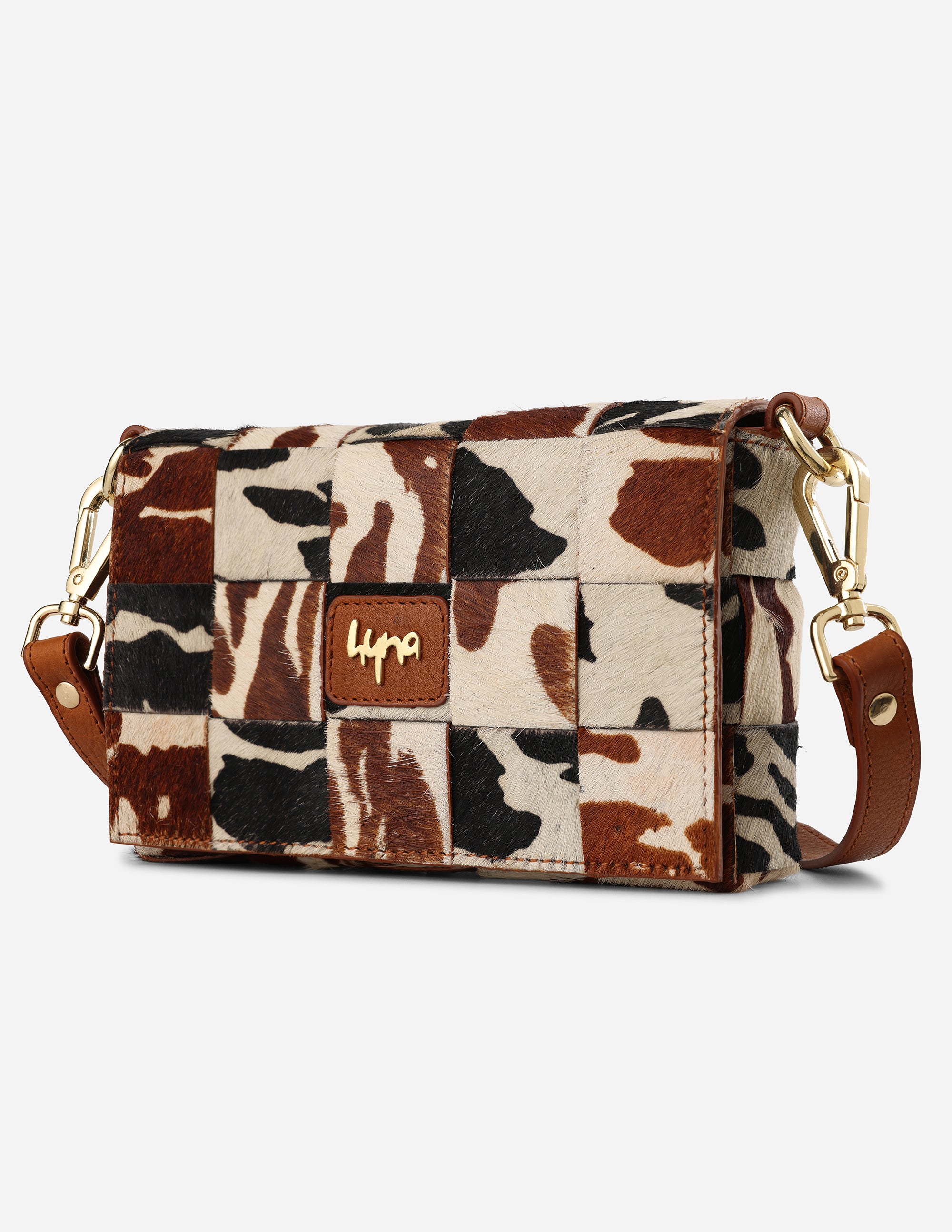 Hyna Tartan Mini Crossbody Bag (Tan & Black)