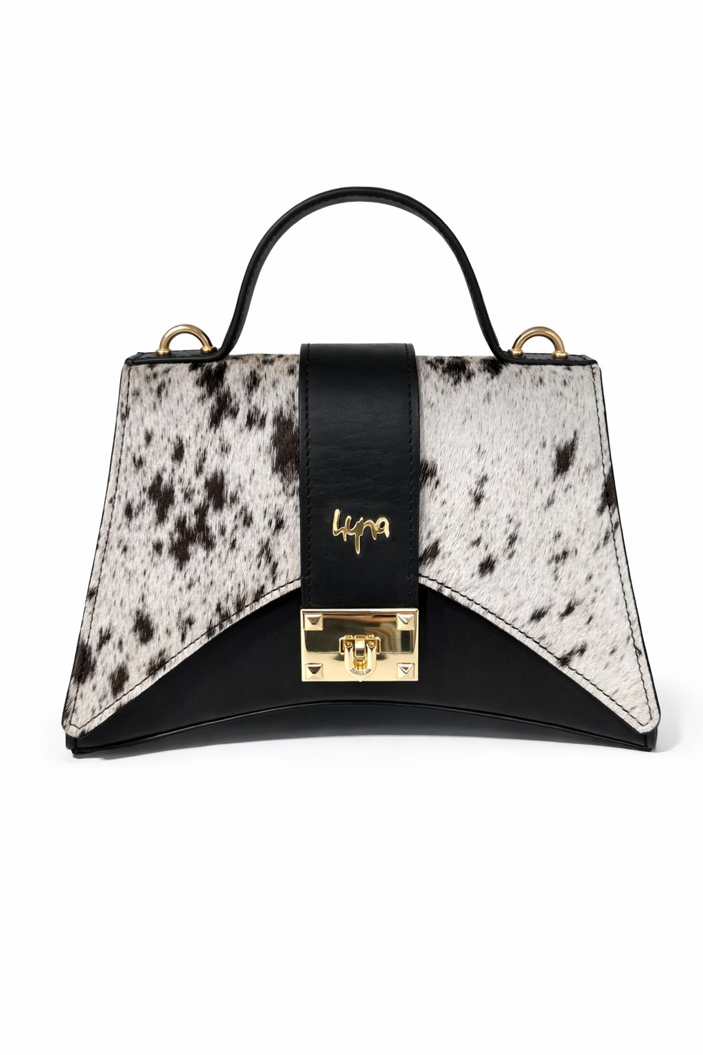 Hyna Top Handle Bag Black & White Natural