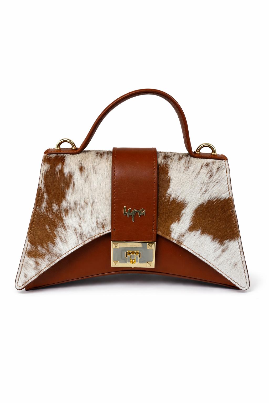 Hyna Top Handle Bag Tan & White Natural