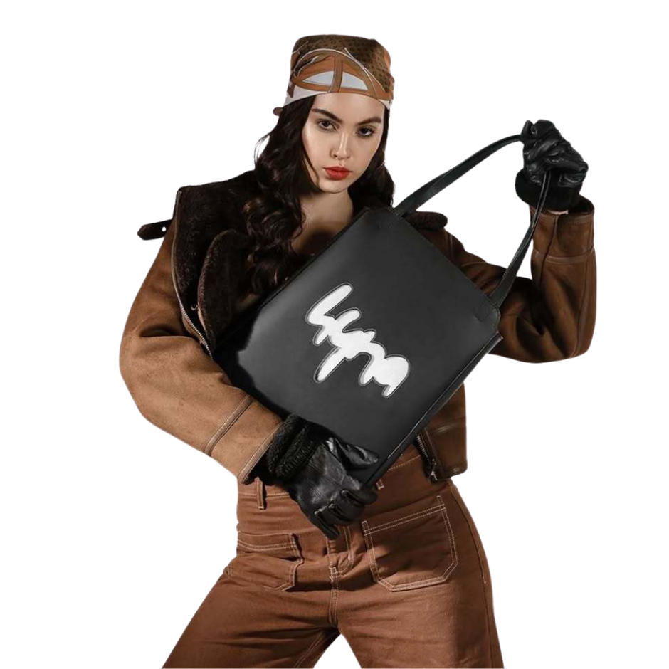 Hyna - Black Leather Tote Bag 